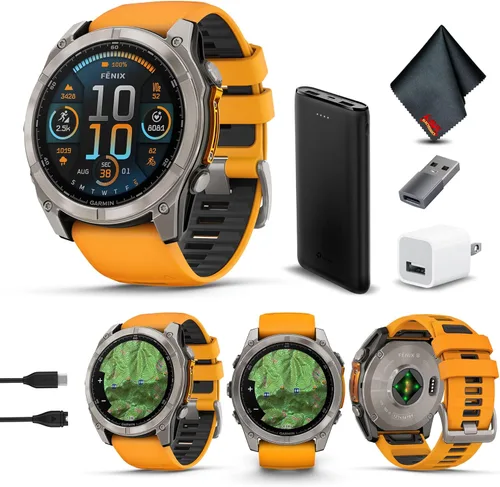 Miniatura 11 de Garmin Fenix 8 47MM AMOLED Zafiro Premium Multisport GPS Smartwatch de Titanio con Banda de Silicona Spark Orange/Grafito, Linterna LED Integrada