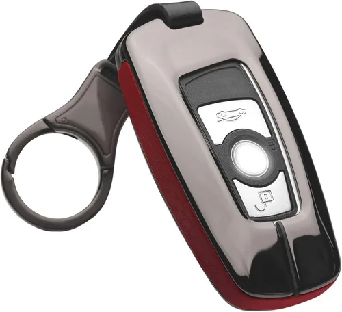 Miniatura 3 de ontto Funda para llavero BMW con llavero de aleación de zinc de metal, piel para llave de cuero, compatible con BMW 1 3 4 5 6 Series, Negro-S