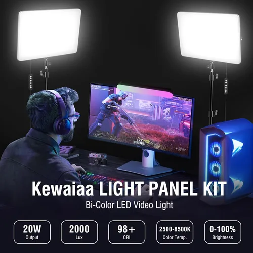 Miniatura 2 de Kit de luz de video LED de 2 unidades con soporte de trípode de 160 cm, luz de estudio regulable de 2500K-8500K para fotografía, iluminación