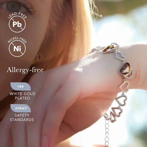 Miniatura 3 de Leafael - Pulsera de amor infinito con eslabones corazón de cristal y piedra natal regalos para mujer tono plateado 7 pulgadas con extensor de 2