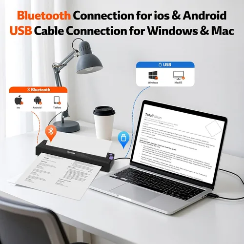 Miniatura 5 de Impresoras portátiles inalámbricas para viajes, mini impresora térmica Bluetooth sin tinta compatible con Android, iOS y laptop, compatible