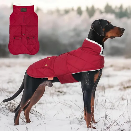 Miniatura 19 de KYEESE Abrigo para Perros Cálido Abrigo de Invierno Acolchado para Mascotas con Agujero para la Correa Chaqueta Suave para Perros con Bolsillo