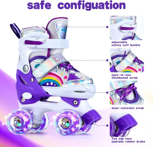 Miniatura 3 de SHDSL Patines de ruedas para niñas para niños principiantes 4 tamaños ajustables, patines de ruedas iluminados con 8 ruedas para niñas, patines