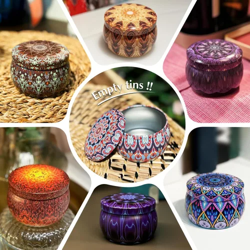 Miniatura 5 de Domivirgo 24 latas de velas vacías de 5.4 onzas con tapas, kit simple de fabricación de velas, incluye mechas, soportes y calcomanías, recipientes