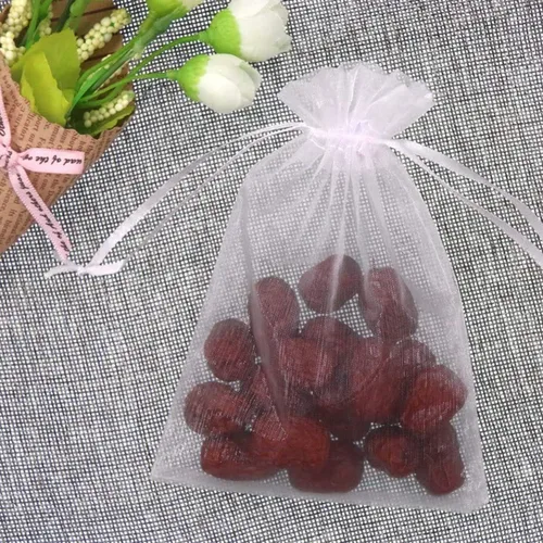 Miniatura 5 de 100 piezas de bolsas de regalo de 5x7 pulgadas, tela de organza transparente y clara, bolsitas blancas con cordón para regalos de baby shower, Blanco