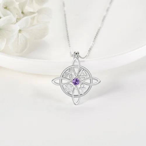 Miniatura 21 de YAFEINI Collar con dije de nudo de bruja de plata de ley, amuleto de bruja de cruz celta, regalo para mujer