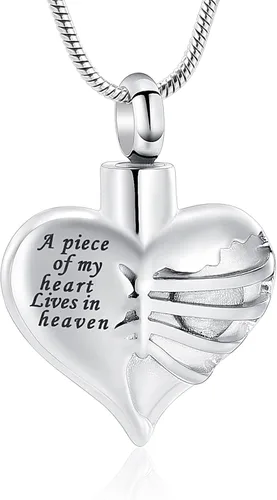 Miniatura 8 de Imrsanl Collar con dije de urna de cremación en forma de corazón para cenizas humanas – Un pedazo de mi corazón vive en el cielo