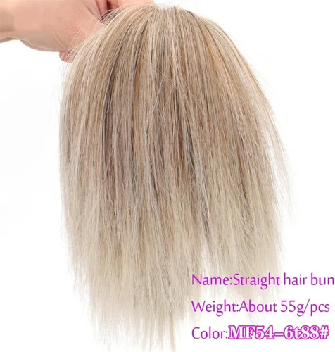 Miniatura 8 de GRFIT Extensiones de moño de cabello sintético con moño, desordenado, esponjoso, lacio, banda elástica, moño para mujer, extensiones de moño