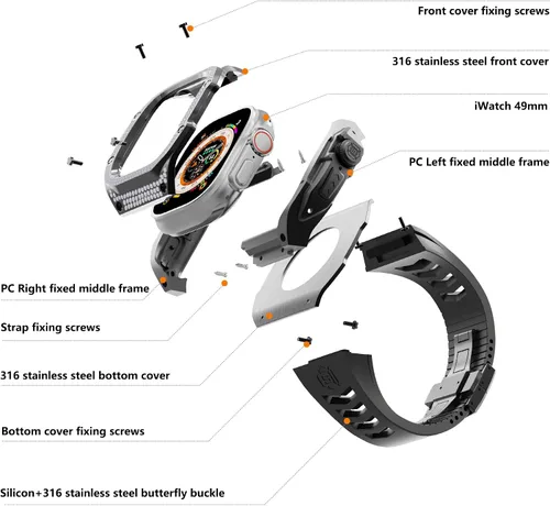 Miniatura 8 de VeveXiao - Funda resistente con correa compatible con Apple Watch Ultra 2 bandas de 49mm, funda protectora de metal con correa de repuesto de goma