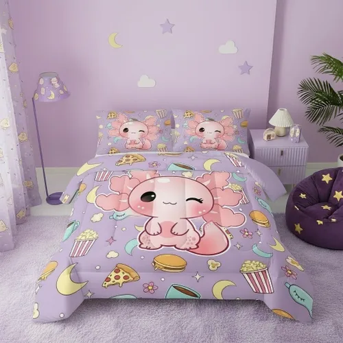 Miniatura 32 de QOOMO Juego de edredón de 3 piezas con diseño de mariposa de dibujos animados, tamaño individual, bonito juego de ropa de cama con lazo
