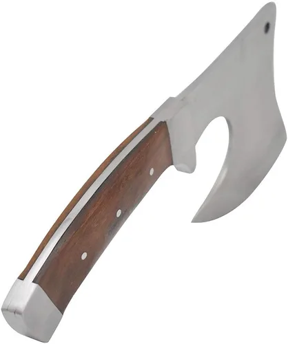 Miniatura 3 de Hacha de acero inoxidable con mango de madera para exteriores, caza, campamento (marrón)