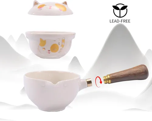 Miniatura 5 de LURRIER Juego de té chino de porcelana Gongfu, juego de tetera portátil con rotación de 360 grados, tetera y infusor, todo en una bolsa de regalo