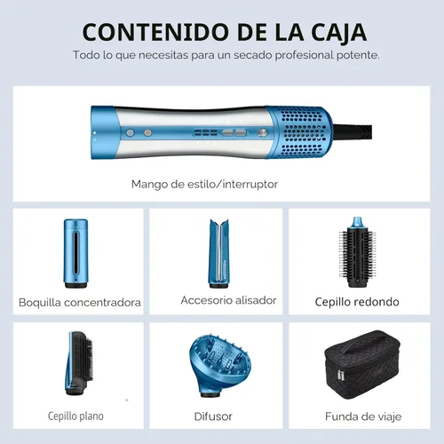 Miniatura 5 de BaBylissPRO StyleSwitch Ionic Multi-Styler, Air Styler and Hair Dryer, Lightweight Hot Air Brush with 5 Attachments, Automatic Dual Voltage Azul