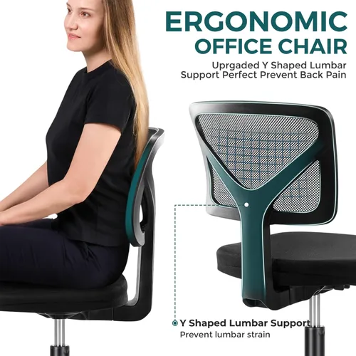 Miniatura 4 de DUMOS Sillas de oficina sin brazos con ruedas, ergonómicas ajustables para escritorio en casa, silla giratoria con ruedas, sin brazos, cómoda malla