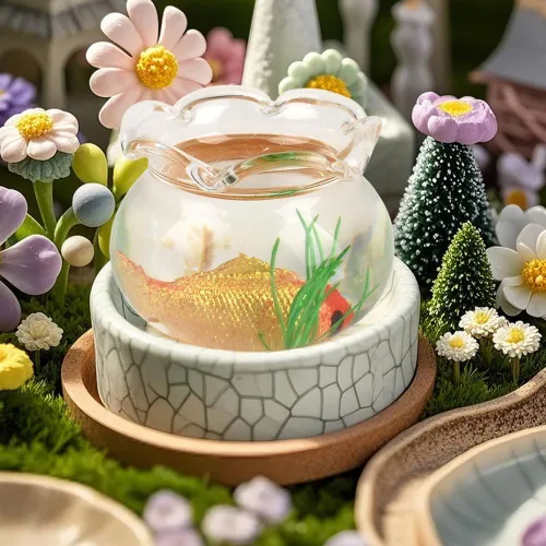 Miniatura 4 de Juego de 4 peceras de tamaño pequeño, la pecera de cristal redonda y cuadrada, accesorios de paisaje en miniatura, suministros de decoración