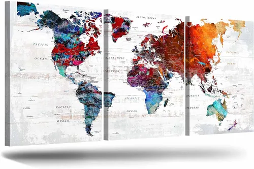 Miniatura 8 de Decoración de pared de oficina, arte de pared grande para sala de estar, lienzo, mapas del mundo, obras de arte enmarcadas para paredes, pinturas