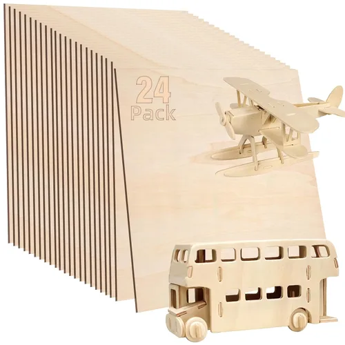 Paquete de 24 hojas de tilo de 1/8, 0.118 in de tilo para corte láser, hojas de madera sin terminar de 12 x 12 pulgadas para grabado, manualidades,