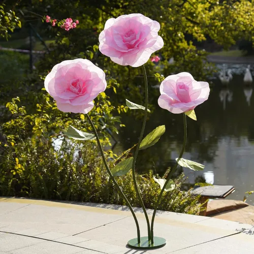 Miniatura 13 de Rosas negras de gran tamaño, flores artificiales gigantes para decoración con soporte, escultura de rosa de papel grande para bodas, fiestas