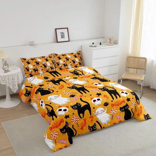 Miniatura 3 de Erosebridal Juego de edredón de Halloween para niños, tamaño individual, juego de ropa de cama de calavera de azúcar para decoración de habitación