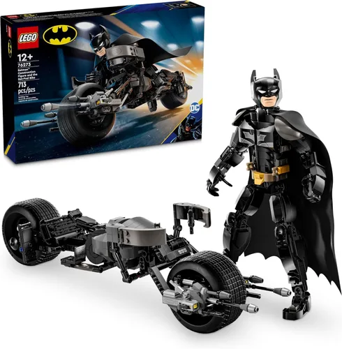 LEGO Figura de construcción de DC Batman y juguetes de construcción de bicicleta Bat-Pod, figura de acción de Batman de The Dark Knight para niños y