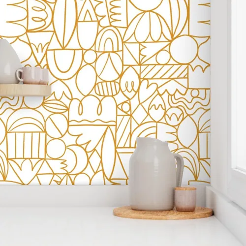 Miniatura 8 de Muestra de papel tapiz extraíble – Círculos amarillos vintage moderno geométrico arte abstracto personalizado pre-pegado papel pintado por