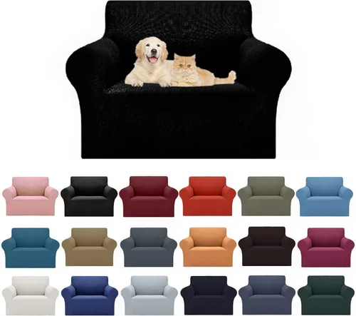 Miniatura 46 de Cupuamon Funda elástica para sofá de 1 plaza, funda protectora de muebles con parte inferior elástica de tela jacquard a cuadros pequeños para Beige