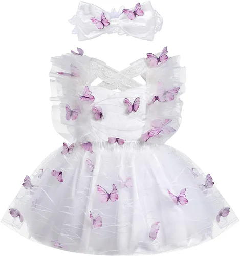 Vestido para sesión de fotos de fiesta de cumpleaños con espalda descubierta para bebé, niña, mariposa, fresa, volantes, princesa, pastel, fiesta de