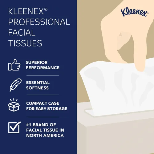 Miniatura 9 de Kleenex Pañuelo facial profesional, a granel (03076), 2 capas, blanco, cajas de pañuelos faciales planas para negocios, estuche de conveniencia