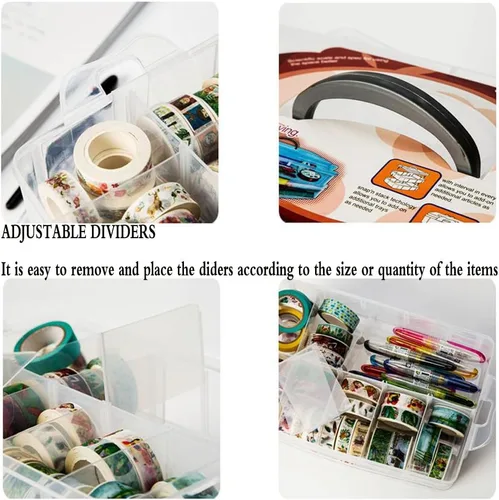 Miniatura 7 de HomDSim Washi - Organizador de caja de cinta, contenedor de armario divisor, con 30 compartimentos ajustables, transparente, cinta adhesiva