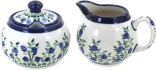 Miniatura 2 de Set de crema y azúcar de ballina de cerámica polaca Blue Rose