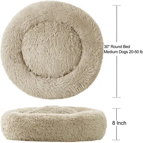 Miniatura 3 de ANWA - Cama redonda para perro mediano, lavable, cama tipo dona para perro grande, cómoda, acogedora y relajante Beige