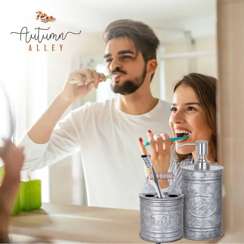 Miniatura 8 de Autumn Alley Juego de accesorios de baño rústicos, dispensador de jabón de baño y soporte para cepillos de dientes, accesorios de baño occidentales