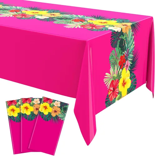 Irenare 3 hojas de manteles hawaianos Luau para decoración de fiestas, 54 x 108 pulgadas, mantel de plástico rectangular desechable con hojas de