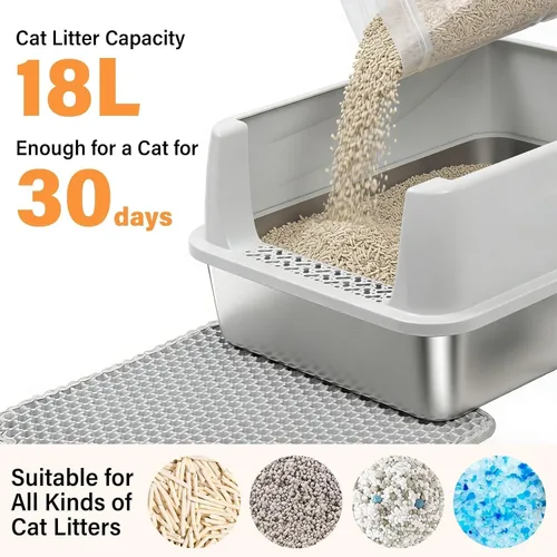 Miniatura 7 de Caja de arena de acero inoxidable con lados altos, pequeña caja de arena de metal para gatitos y gatos pequeños, cajas de arena para gatitos