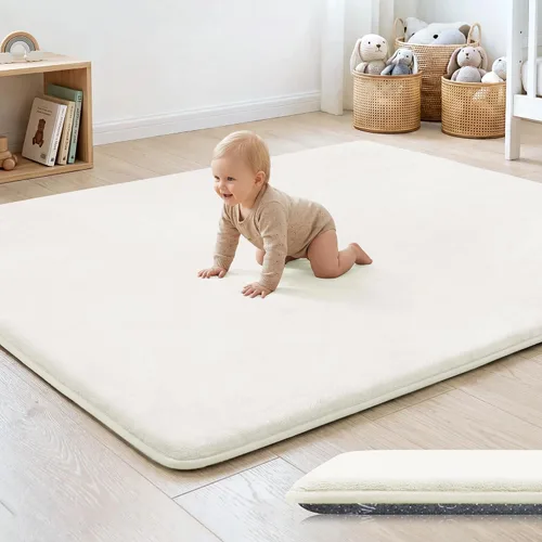 Miniatura 23 de Tapete de cama de bebé de 1.3 pulgadas de grosor para dormitorio, tapete básico de espuma acolchada suave de felpa de 28 x 72 pulgadas con acolchado