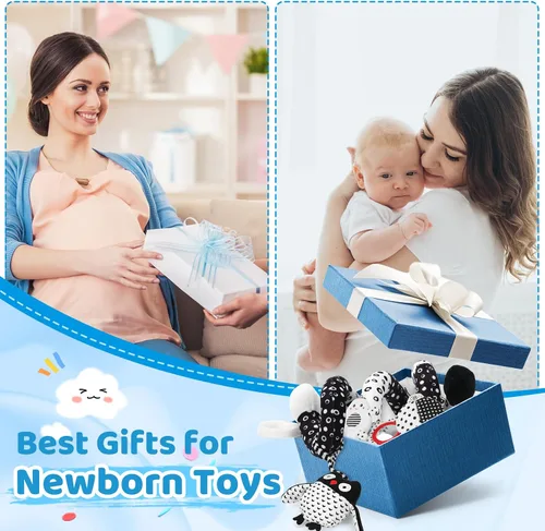 Miniatura 7 de Juguetes para bebés de alto contraste, juguetes colgantes en blanco y negro para asiento de automóvil, cochecito y cuna, esenciales para recién Búho