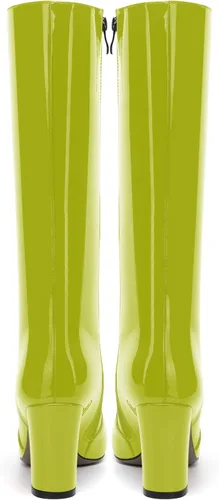 Miniatura 102 de AMBELIGHT Botas altas hasta la rodilla con cremallera y puntera puntiaguda para mujer, de patente sólida, tacón alto, 3.3 pulgadas