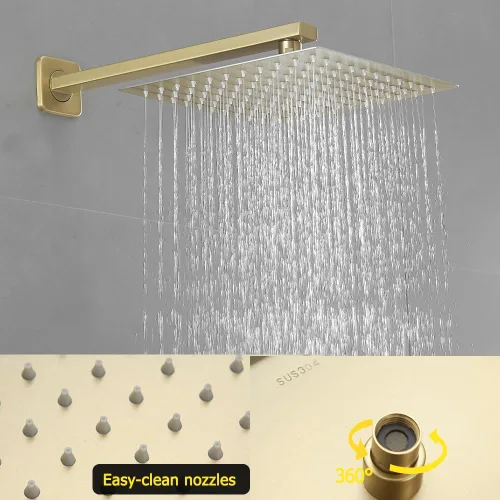 Miniatura 2 de Sistema de ducha dorado cepillado de 10 pulgadas para baño, mezclador de lluvia de lujo, juego combinado de ducha montado en la pared, cabezal