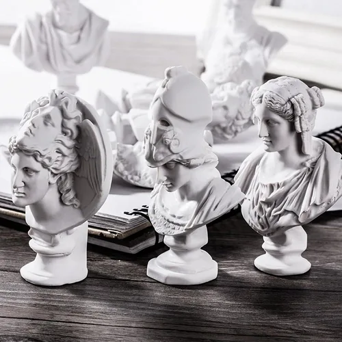 Miniatura 3 de LAGOM HOUSE Juego de 10 estatuas griegas de busto y esculturas de busto griego, decoración de resina romana, mini figura de mitología griega, busto