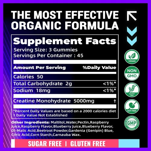 Miniatura 3 de Gomitas de creatina certificada por NSF 0.18 oz – Gomitas de monohidrato de creatina – Energía preentrenamiento y apoyo del crecimiento muscular