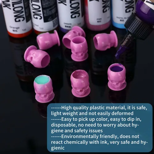 Miniatura 9 de Tapas de tinta de tatuaje, vasos desechables de tinta de tatuaje de calavera, 200 unidades, tapas de tinta de plástico para tatuajes, maquillaje