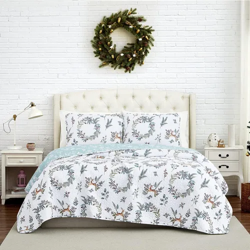 Miniatura 13 de Southshore Fine Living Edredón de Navidad Twin XL Juego de Ropa de Cama, Colcha de Navidad Reversible Estilo Farmhouse, Sobrecama Twin XL - Cuadros