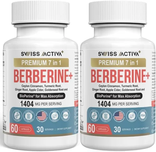 Miniatura 11 de Swiss Activa+ Labs Suplemento 7 en 1 de berberina orgánica con bioperina Canela de Ceilán Raíz de cúrcuma Raíz de jengibre Vinagre de sidra