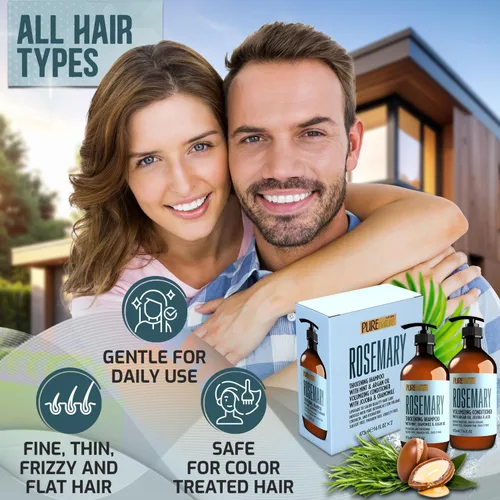 Miniatura 6 de Juego de champú y acondicionador de romero – Fórmula sin sulfato con menta – Productos voluminizadores y cuidado espesante para cabello adelgazante