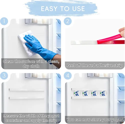 Miniatura 3 de Paquete de 12 organizadores de yogur ajustables para refrigerador con cintas autoadhesivas, soporte de almacenamiento para refrigerador que ahorra