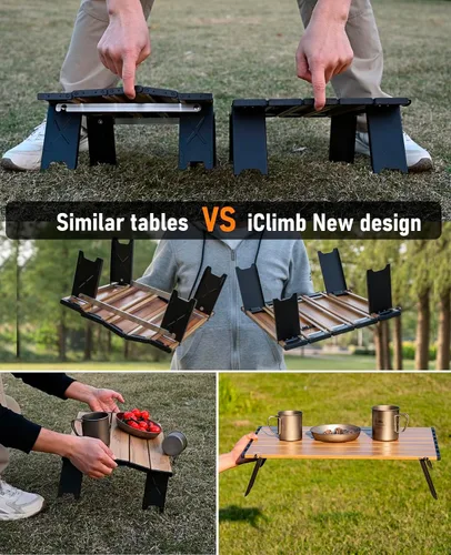 Miniatura 4 de iClimb - Mesa plegable ultraligera y compacta de mini playa y picnic de aluminio con bolsa de transporte, dos tamaños (negro - S)