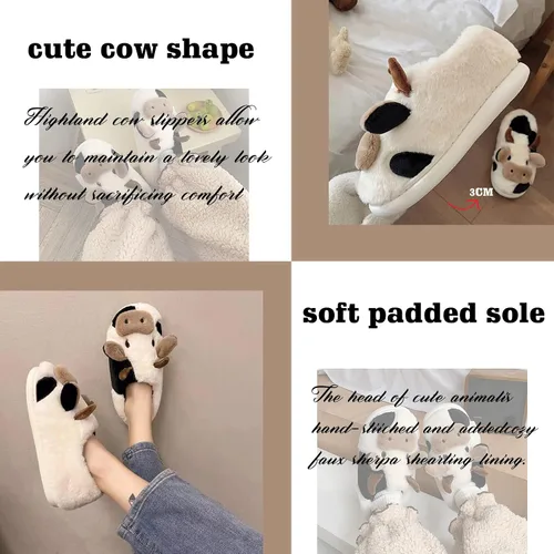 Miniatura 4 de Reedcore Pantuflas de vaca para mujer, pantuflas de vaca para niñas, pantuflas de algodón de felpa mullida para el hogar, para interiores