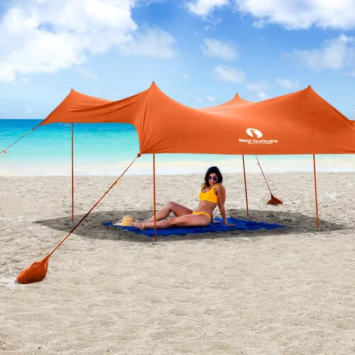 Miniatura 10 de Red Suricata Tienda de campaña familiar y toldo de playa, UPF50, parasol con 4 postes de aluminio, anclajes de 4 postes y pala de arena, lona grande