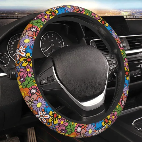Miniatura 16 de Funda para volante con diseño floral abstracto de flores rosadas para mujeres, hombres y niñas, accesorios de automóvil, decoración antideslizante
