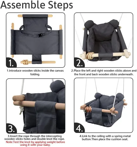 Miniatura 3 de Asiento de columpio colgante de lona para bebé, juguete seguro para interiores y exteriores, color gris